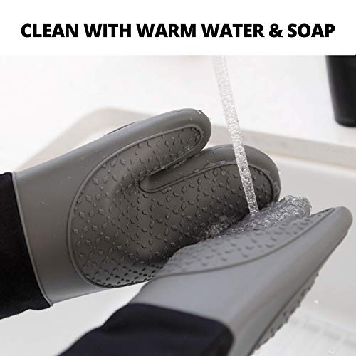 Silicone Oven Mitts Heat Resistant to 500 Degrees - 2 Extra Long Silicone Oven Mitt Pot Holders - Food Safe Silicone Oven Gloves are Water and Steam Proof - (Gray) - Frux Sili Mitts - Thumbnail 7