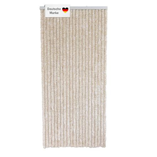 LEMODO Türvorhang Wohnwagen, Flauschvorhang 90x200 cm, Camping Vorhang als Fliegengitter für die Tür, Insektenvorhang beige/weiß, optisch attraktiver Fliegenschutz