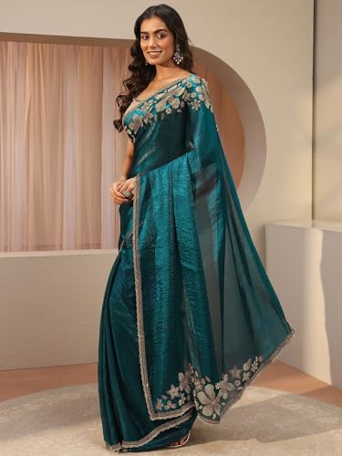 Image of Libas Embellished Tissue Saree for Women With Unstitched Blouse Piece | Traditional Saree for Party & Wedding