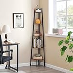 Hoctieon Corner Shelf, 5-Tier Corner Bookshelf, Rustic Ladder Shelf, Industrial Display Stand for Living Room, Kitchen, Home Office, Balcony, Small Space, Metal Frame, Rustic Brown - Image 3