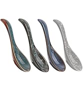 Japanese Soup Spoons set of 4, Ceramics Soup Spoons Retro Chinese Rice Spoons Ramen Soup Spoon Su...