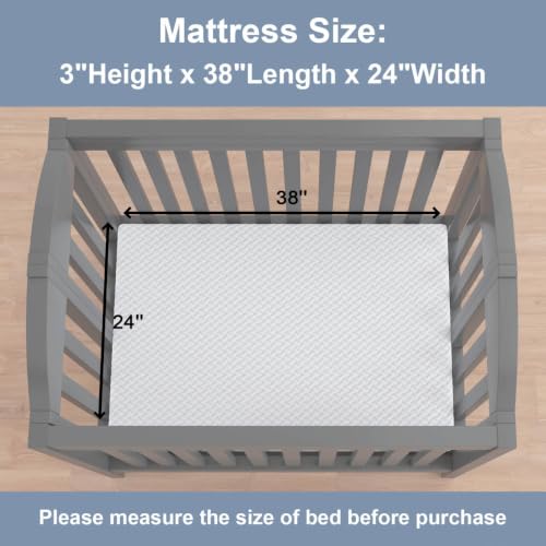 Image of 3 inch Hx24 Wx38 L Todder Mini Mattress | Water-Resistant & Removable Cover, Machine Washable, High Density Firm Support Foam