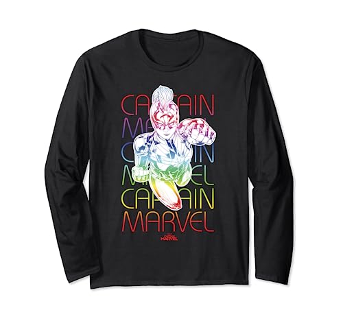 Captain Marvel long sleeve color fade word stack t-shirt manches longues coton