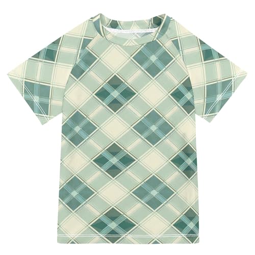 Check Light Green Bathing Suit Girls UV Protection Shirts Swimwear Beach Tops 3T