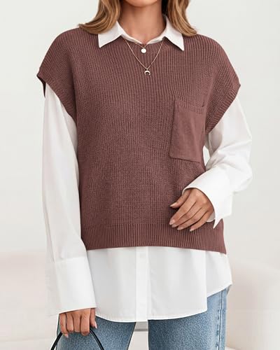 Image of KIRUNDO Summer Fall Short Sleeve Sweater for Women 2026 Casual Sweater Vest Cotton Knit Pullover Tank Tops Fashion Clothing