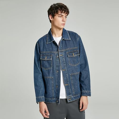 Image of Denim Jacket Men Vintage Autumn and Winter Tops Mens Denim Trucker Jacket