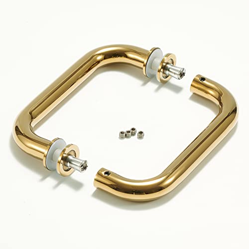 Ranbo 6" Back To Back Heavy-Duty Commercial Grade-304 Stainless Steel Push Pull Door Handle Compatible With 1/4" To 1/2" Thickness Glass Door For Frameless Shower Doors (6 Inch Polished Gold) #TOP6