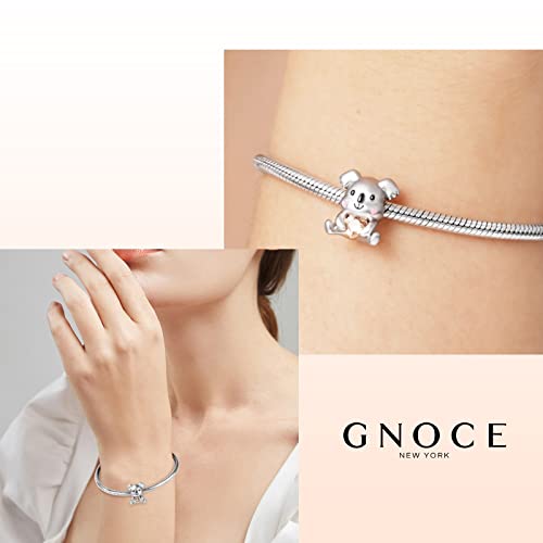 Image of GNOCE Embraces Heart Gemstone Bead Charms 925 Sterling Silver Wolf Fox Bear Husky Hedgehog Astronaut Chihuahua Dinosaur Rabbit Koala Axolotl Angel Tiger Dog Unicorn Cat Jewelry Gift for Women