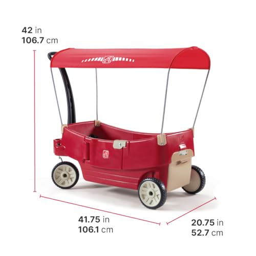 Image of Step2 All Around Canopy Wagon, Kids Ride On Toy, Stroller Substitute, Includes Seat Belts, Made of Durable Plastic, Max Weight 75 lbs., For Toddlers 1.5-5 Years Old