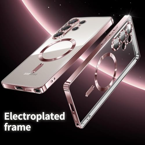 Image of VONZEE Clear Logo Electroplating Transparent Case for Samsung Galaxy S26 Ultra 5G, Magnetic Plating [Support for MagSafe Charger] Electroplate TPU Cover- Rose Gold