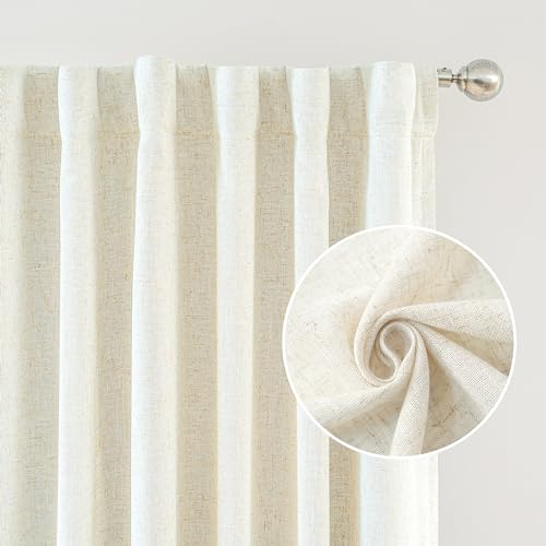 Driftaway 100% Blackout Natural Linen Curtains For Bedroom 84 Inches Long Double Layer Drape Farmhouse Thermal Insulated 3 Inch Rod Pocket Back Tab Full Light Blocking 2 Panels For Living Room Nursery thumb #1