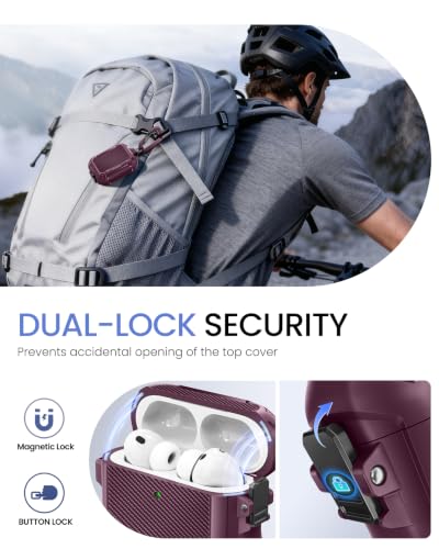 Image of MOBOSI for AirPods Pro 3 Case with Secure Lock & Carabiner, Dark Red