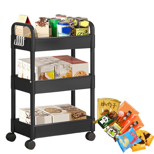 Chariot Utilitaire À roulettes en Plastique À 3 Niveaux avec Poignée, Chariot Multifonctionnel pour Le Rangement des Collations, C-hariot À Livres, Organiseur De Rangement Mobile
