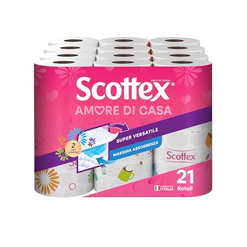 Scottex Amore di Casa Carta da Cucina, Carta Assorbente Cucina, 21 Rotoli da 68 Strappi