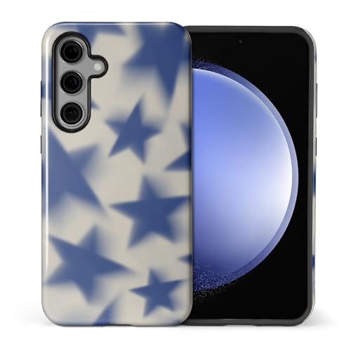 ilikediy for Samsung Galaxy S24 Case,HL2 Retro Blue Stars Hybrid 2 Layer Hard Shell Silicone Protective Pattern Design Case