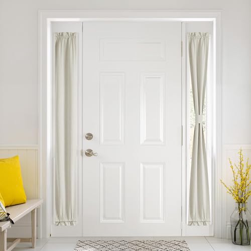 NICETOWN 100% Blackout Linen Sidelight Curtains for French Front Door Privacy Door Window Curtains Thermal Insulate Covering for Patio Glass 12 inch x 72 inches Long Light Beige 1 Panel