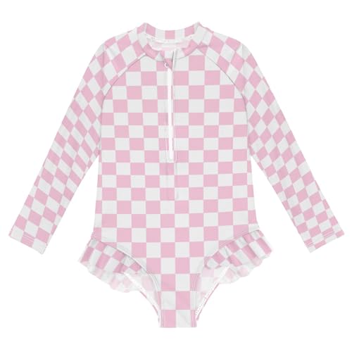 Image of CaTaKu Girls Rash Guard Swimsuit Long Sleeve One Piece Bathing Suit UPF 50+ Toddler Kids Zipper Ruffle Swimwear 3-12Y