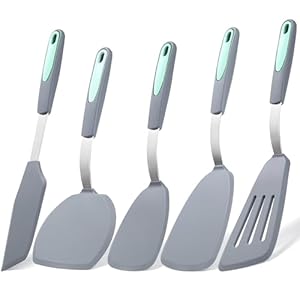 To encounter 5 Pieces Silicone Spatula Set, BPA Free Silicone Turner Spatulas, Heat Resistance Cooking Utensils, Flip Turner for Fish, Egg, Pancake, Light Grey