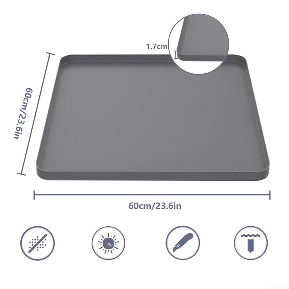 Tappetino in silicone 60 x 60 x 1,7 cm, per lavatrice e asciugatrice, tappetino protettivo antiurto per cestello superiore anti-vibrazione (grigio)