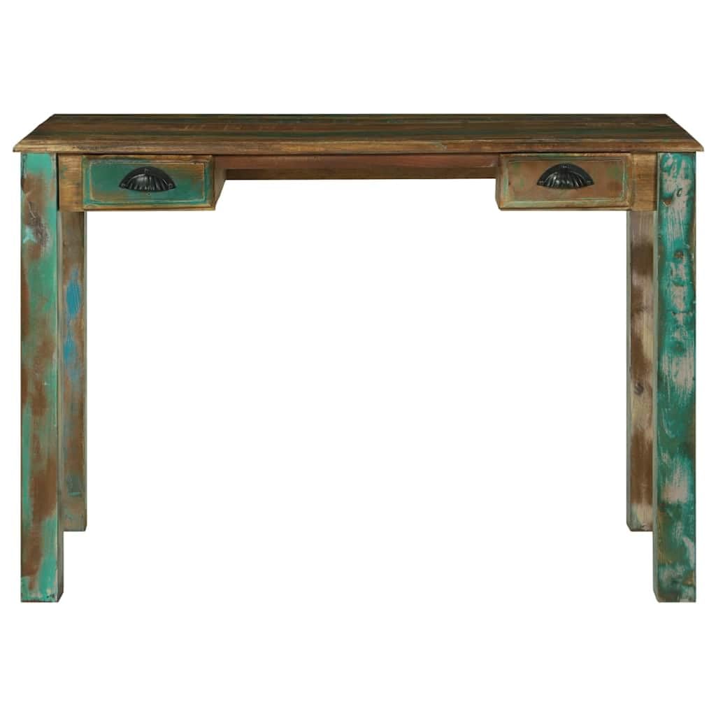 Escritorio rústico marrón de madera maciza reciclada, 112 x 55 x 76 cm, con 2 cajones, duradero escritorio para ordenador para oficina en casa, estudio, almacenamiento práctico