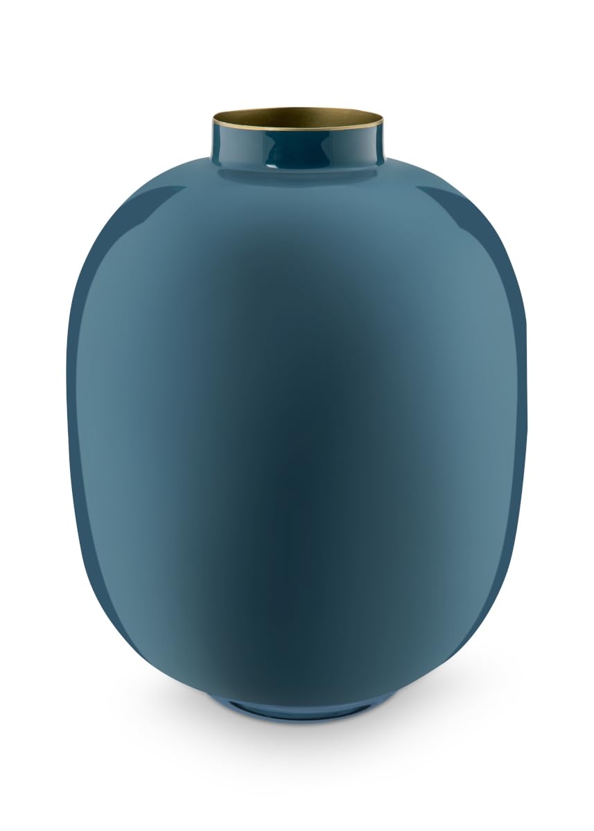 Vase Metallo Smaltato Color Oro Interno Dimensioni 32 cm Blu