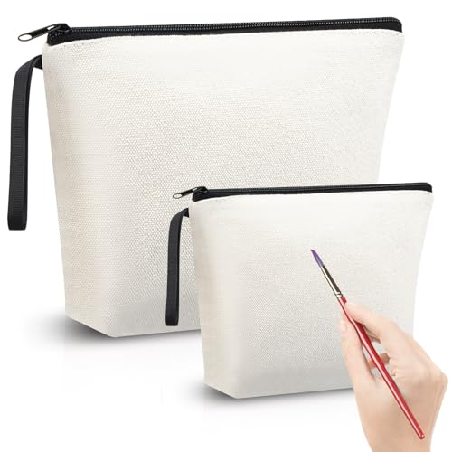 Xuniea 2 Bolsas de Maquillaje de Lona Bolsas de Graffiti Neceser de Lona Bolsas de Almacenamiento Bolsa de Tela de Bricolaje en Estuche de Lápices Regalos de Cumpleaños para Amigo Colega(Blanco)