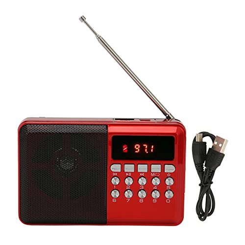 Portable AM FM Radio, Shortwave Radio with External Antenna, MP3 Playback via Memory Card, Battery Operated, Red, for Camping, Travel, and Outdoor Activities, for Home, Office, and Students