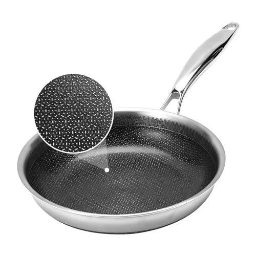 8-Inch Tri-Ply Stainless Steel Hybrid Frying Pan,Ceramic Nonstick Skillet, Induction & Oven Safe,PFAS/PFOA Free Professional Clad Cookware