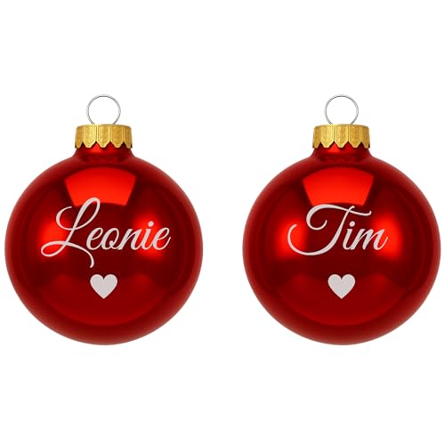 Geschenkset Christbaumkugel Ø8cm aus Glas mit Wunschtext, Name, 2er...