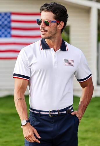 Camiseta polo patriótica para hombre de Arvilhill, con bandera estadounidense, manga corta, para golf y 4 de julio miniatura 5