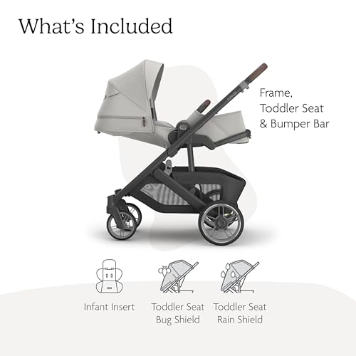 Image of UPPAbaby Cruz V3 Stroller - from Birth + Car Seat Compatible - Full-Size, Reversible Seat - Infant Insert, Bug and Rain Shields Included - Savannah (Pearl Gray Jacquard /Carbon Frame /Chestnut Leather)