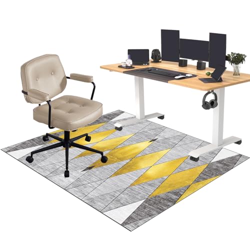 Tapis De Chaise De Bureau Antidérapant – 60x90 Cm, Protection Parquet – Jaune, Lavable, Réducteur De Bruit