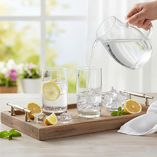 Image of Premium Crystal Water Glass Set of 6 - Highball Drinking Glasses Set for Home - Glass Set for Water Juice Shakes Mojito Cocktail Colddrinks (Atlass)