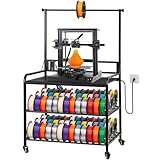 VEVOR 3D Printer Filament Storage Rack with Power Strip, 3-Tier Stand with Filament Storage, Spools Holder Racks Cart with Wheels, Filaments Organzied for 3D Printing Station, Workshop (Shelf Only)
