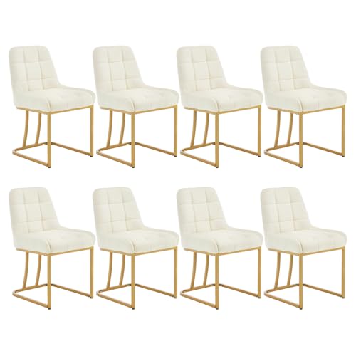 WOLTU Esszimmerstühle 8er Set, Küchenstuhl Samt, Polsterstuhl mit Metallgestell in Bogenform, gepolsterter Stuhl mit Rückenlehne, Wohnzimmerstuhl Schminkstuhl EZS32cm-8 Beige