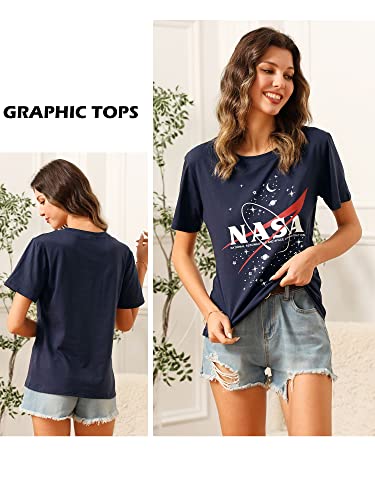 Ezcosplay Women Short Sleeve NASA Letter Print T-Shirts Casual Graphic Tee Tops3