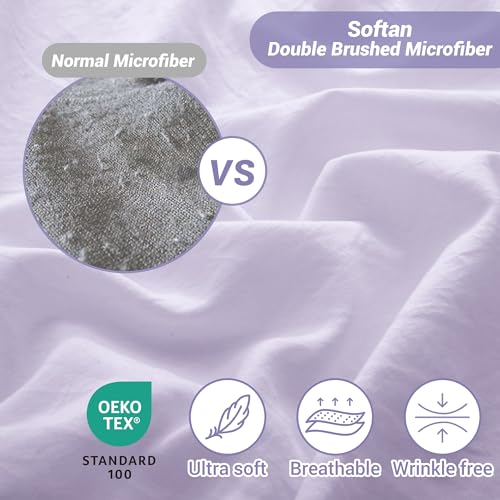 Image of Softan Microfiber Twin Sheet Set with Non-Slip Corner Straps, Voilet | 15 inch Deep Pocket Fitted Bed Sheets, Double Brushed Microfiber, Sheets & Pillowcase for All Season