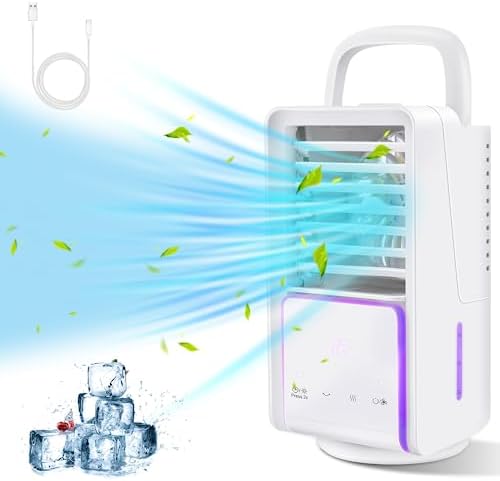 Portable Air Conditioners, GISUKA Evaporative Air Cooler with 3 speed, 2 Humidify Modes, 7 Colors LED, 1-12H Timer, Quiet Humidifier for Bedroom, Living Room, Office, Camping