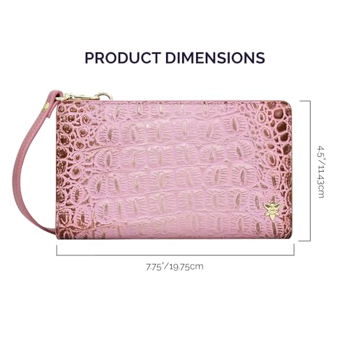 Image of Anuschka Women's Leather Wallet - Hand-Painted Genuine Leather Wallet with RFID Protection - 1149, Croc Embossed Blush Gold