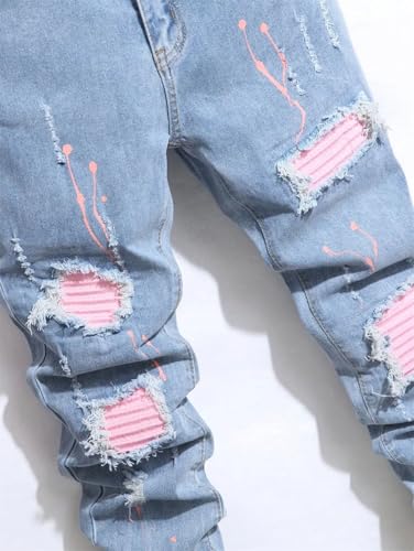 Men's Ripped Skinny Stretch Slim Denim Pants Patchwork Hip Jogging Jeans2