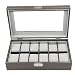 12 Piece Pewter Carbon Fiber Watch Display Case Men's or Ladies Watch Box Jewelry Glass Top