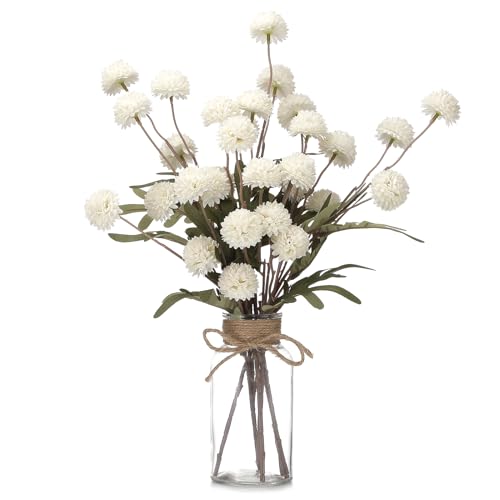 Qunwreath 6PCS Mums Artificial Flowers with Vase - Small Silk Fake Flowers Suitable for Vase Bedroom Dining Room Living Rooms Decor Home Table Decor