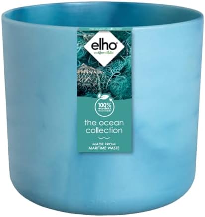 Elho the ocean collection round 14cm - Flower pot for Indoor - Plant pots made with marine waste - 100% recycled material - Blue/Atlantic Blue