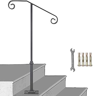 LOVSHARE Gray Single Post Handrail Fits 1 or 2 Steps Handrail Wrought Iron