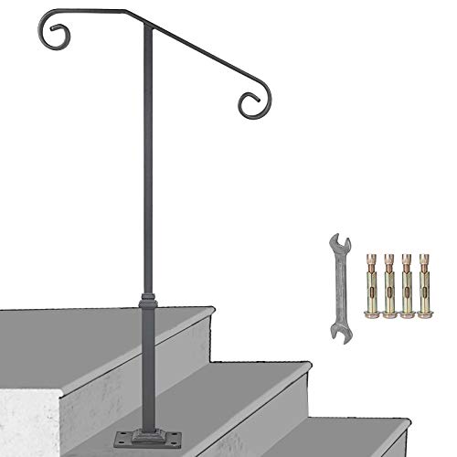LOVSHARE Gray Single Post Handrail Fits 1 or 2 Steps Handrail Wrought Iron