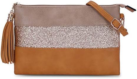 CRAZYCHIC - Sac Bandoulière Paillette Cuir Multicolore Femme - Pochette Soirée Souple Plate Sacoche Trousse Main Epaule Chic - Rose - Bagagerie - Maroquinerie