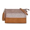 CRAZYCHIC - Sac Bandoulière Paillette Cuir Multicolore Femme - Pochette Soirée Plate Bandes Strass Brillant Souple - Fourre-Tout Besace Sacoche Sac à Main Porté Epaule - Mode Chic Tendance, Camel, #3