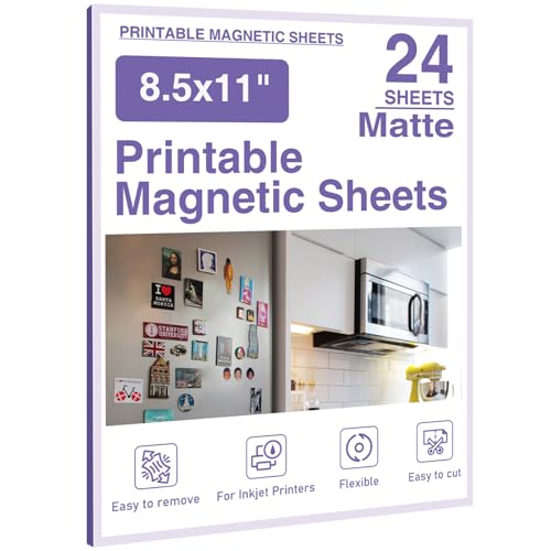 Image of Printable Magnetic Sheets 8.5x11 Inches Matte Magnet Paper Sheet 24 Pcs Non Adhesive Magnetic Paper for Inkjet Printers, Flexible Magnet Photos for DIY Crafts