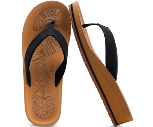 Image of COFACE Flip Flops for Women With Comfortable Arch Support Ladies Fashion Platform Thong Sandals Soft Yoga Mat Sole For Beach /Indoor Outdoor