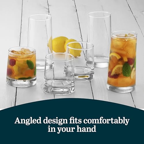 Image of Libbey Cabos 16-Piece Rocks and Tumbler Glasses Set, Angled Glass Cups Set for Water, Juices, and More, Dishwasher-Safe Modern Glassware